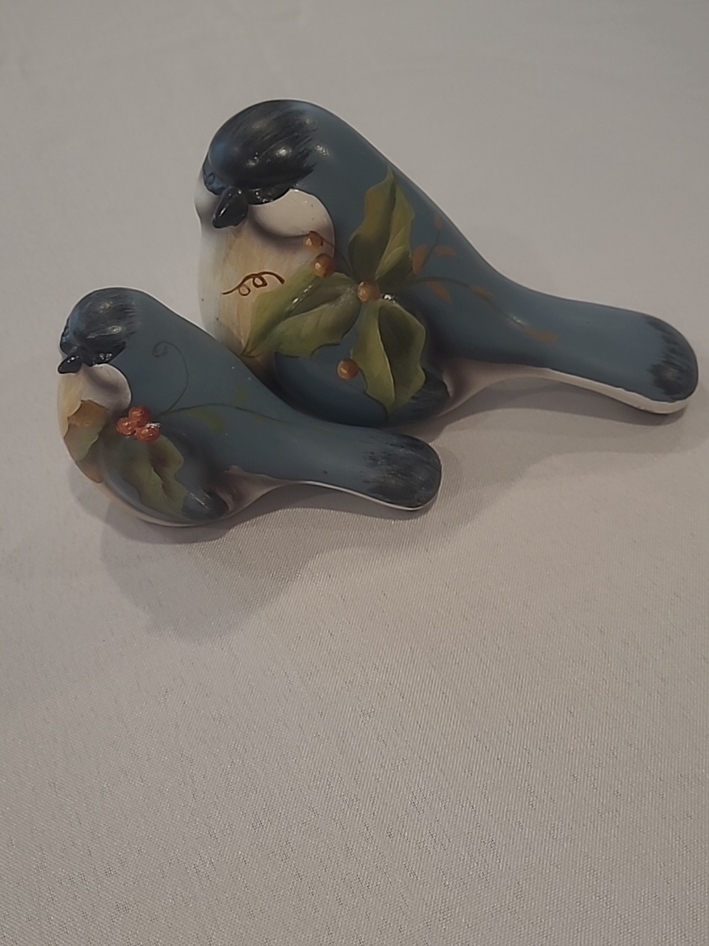 Pair of Hand-painted Resin "Mistletoe Birds."